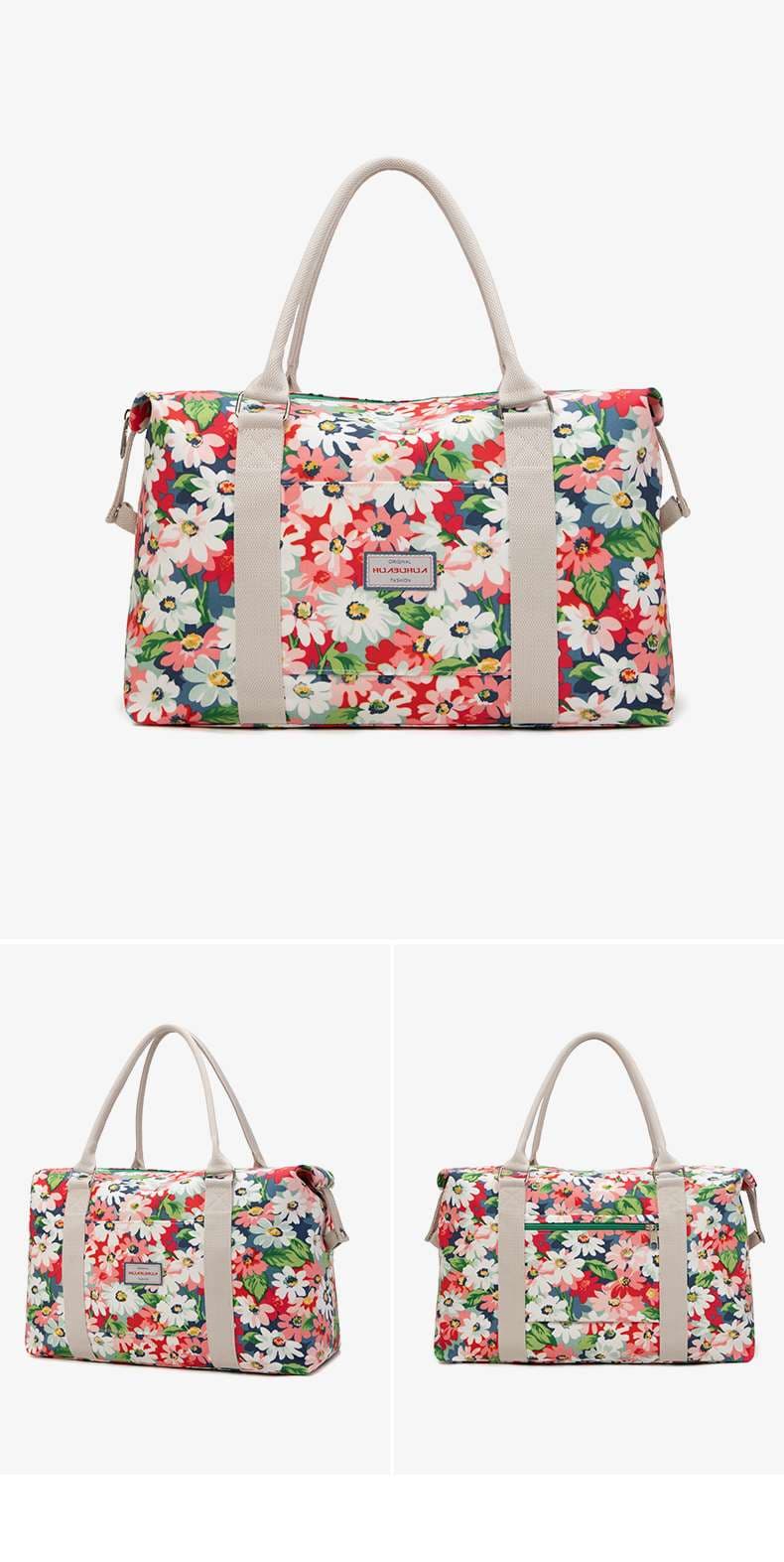 花柄キャンバス地ボストンバッグ 25L
