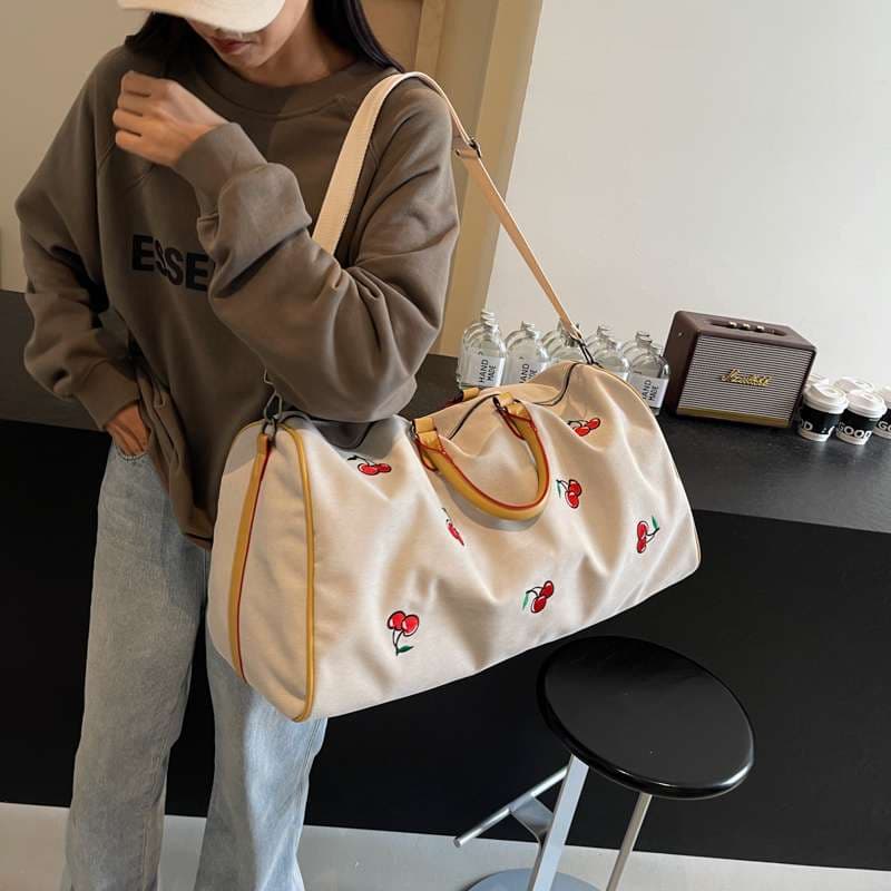 チェリー柄キャンバスボストンバッグ 40L