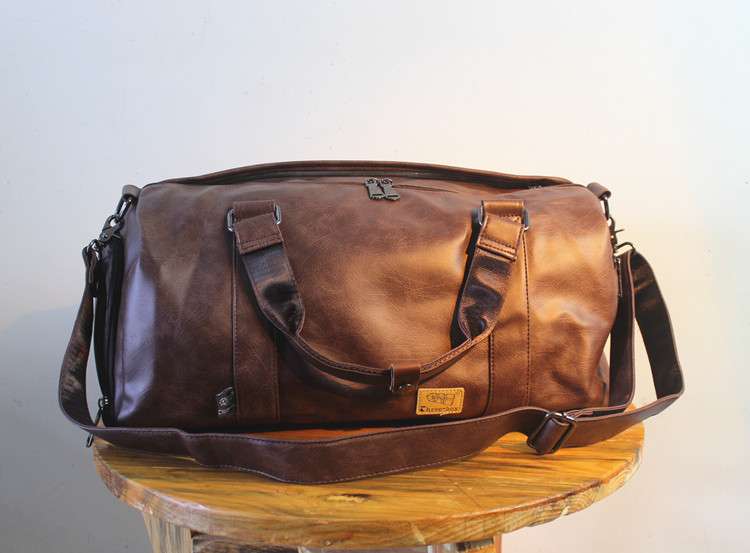 大容量レトロ風レザーボストンバッグ 25L