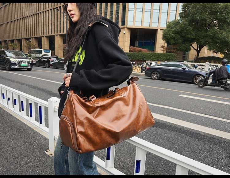 大容量レザー調トラベルボストンバッグ 35L