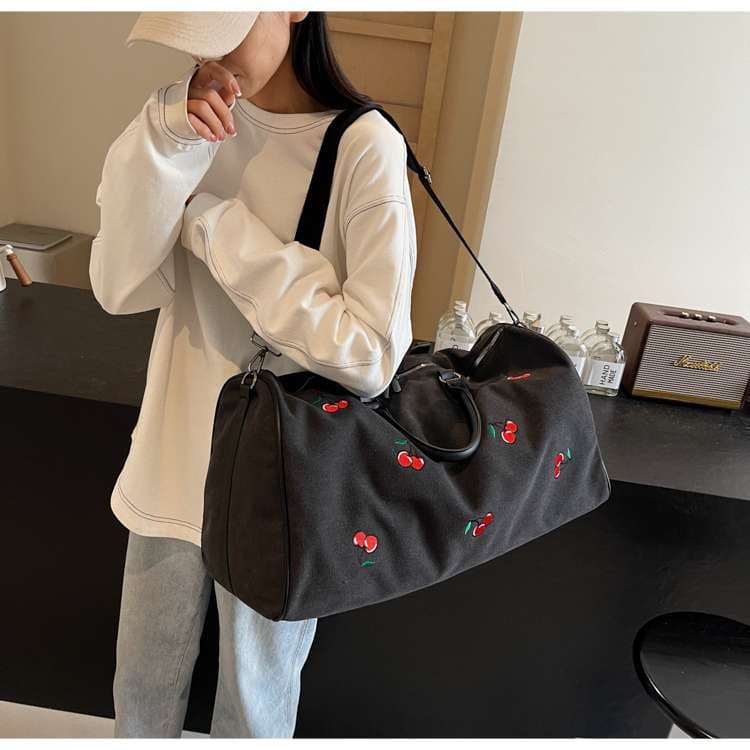 チェリー柄キャンバスボストンバッグ 40L