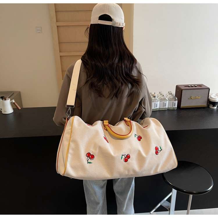 チェリー柄キャンバスボストンバッグ 40L
