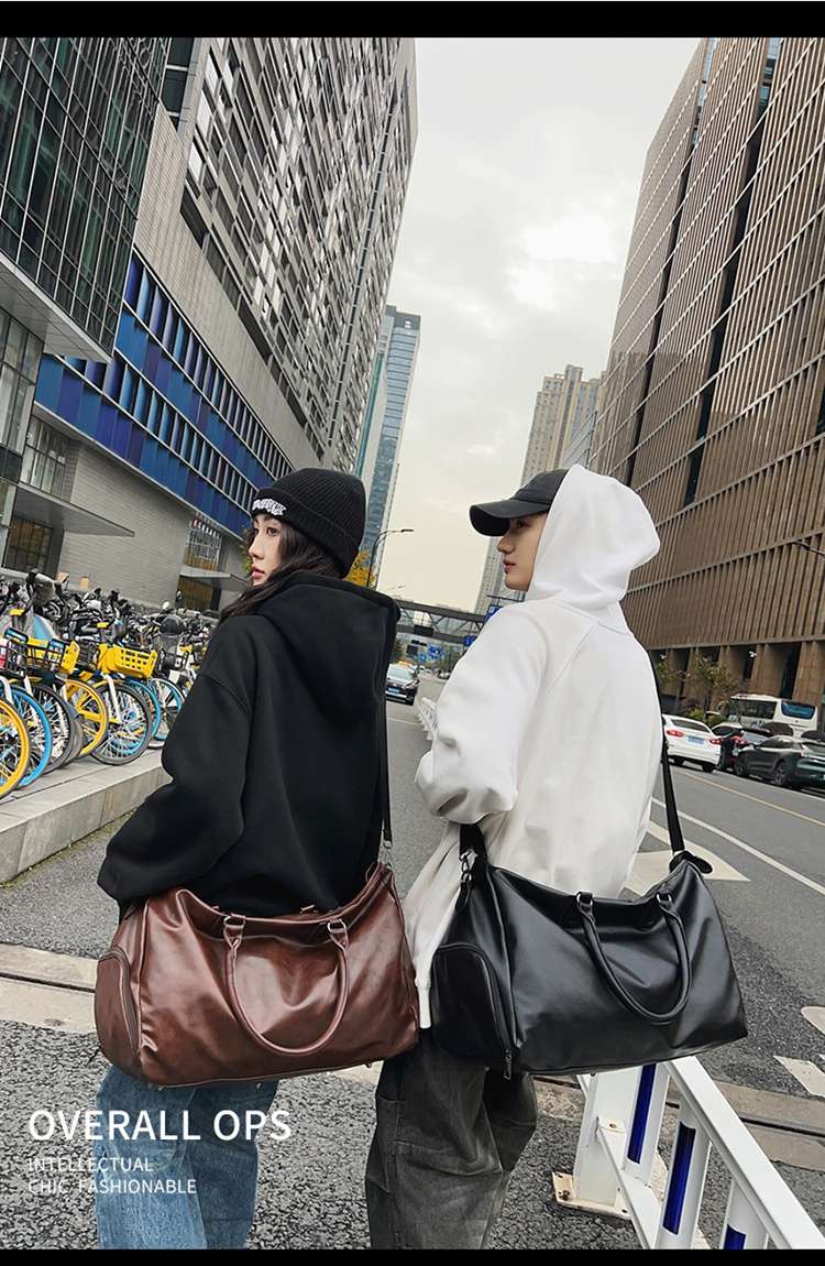 大容量レザー調トラベルボストンバッグ 35L