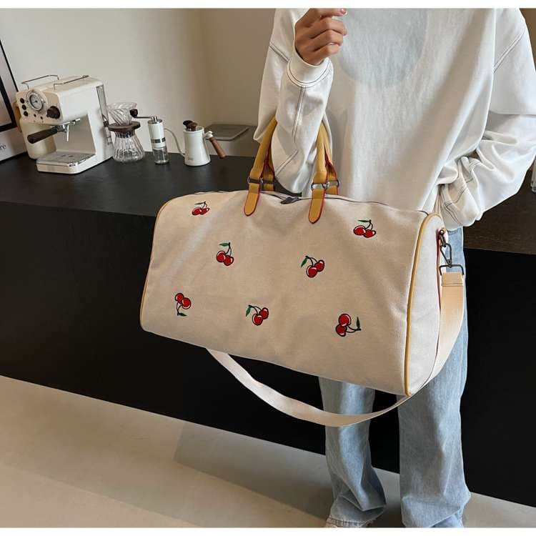 チェリー柄キャンバスボストンバッグ 40L