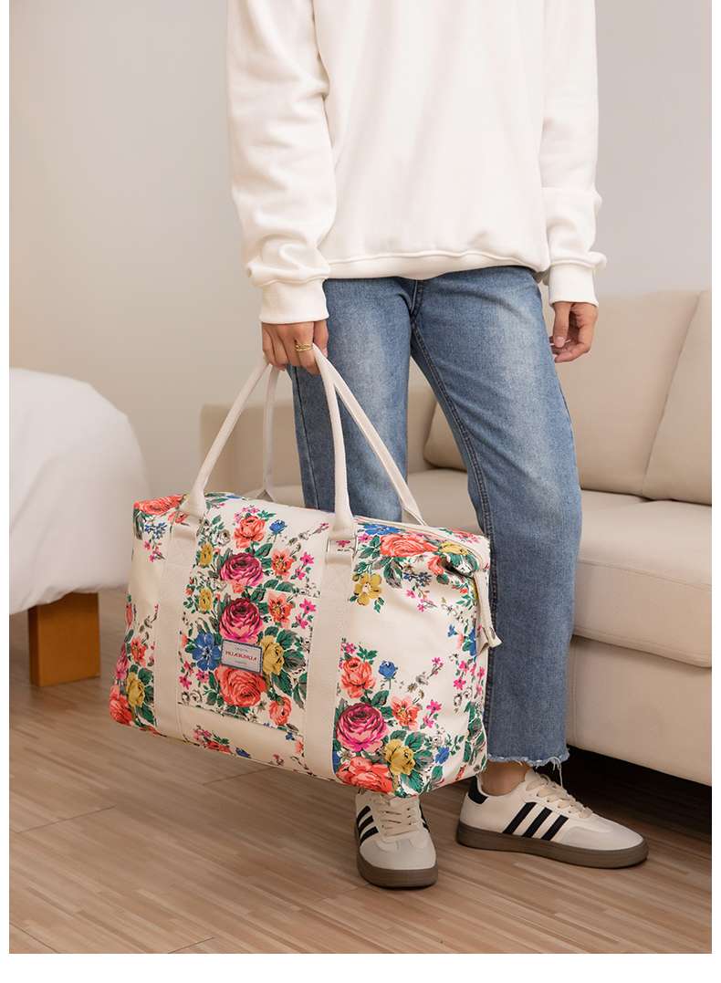 花柄キャンバス地ボストンバッグ 25L
