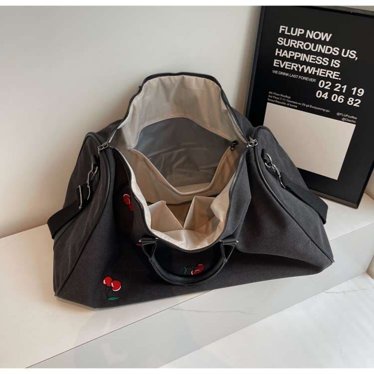 チェリー柄キャンバスボストンバッグ 40L