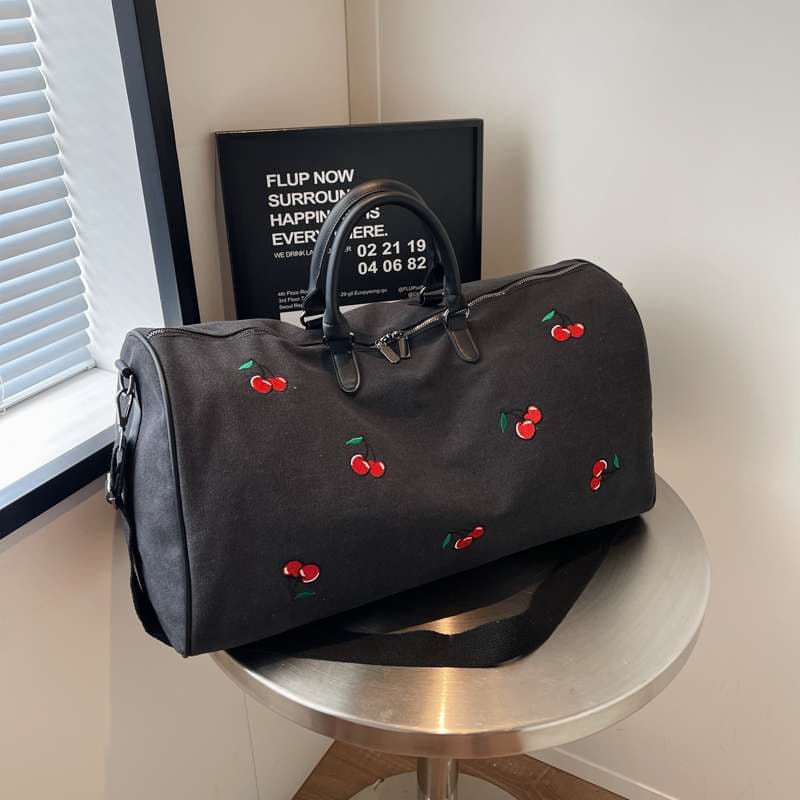 チェリー柄キャンバスボストンバッグ 40L